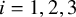 i equals 1 comma 2 comma 3