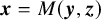 bold italic x equals upper M left parenthesis bold italic y comma bold italic z right parenthesis
