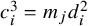 c Subscript i Superscript 3 Baseline equals m Subscript j Baseline d Subscript i Superscript 2