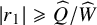StartAbsoluteValue r 1 EndAbsoluteValue greater than or slanted equals ModifyingAbove upper Q With caret divided by ModifyingAbove upper W With caret