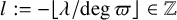 l colon equals minus left floor lamda divided by degree pi right floor element of double struck upper Z
