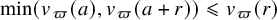 min left parenthesis v Subscript pi Baseline left parenthesis a right parenthesis comma v Subscript pi Baseline left parenthesis a plus r right parenthesis right parenthesis less than or slanted equals v Subscript pi Baseline left parenthesis r right parenthesis