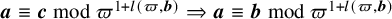 bold italic a identical to bold italic c mod pi Superscript 1 plus l left parenthesis pi comma bold italic b right parenthesis Baseline right double arrow bold italic a identical to bold italic b mod pi Superscript 1 plus l left parenthesis pi comma bold italic b right parenthesis