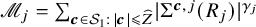 script upper M Subscript j Baseline equals sigma summation Underscript bold italic c element of script upper S 1 colon StartAbsoluteValue bold italic c EndAbsoluteValue less than or slanted equals ModifyingAbove upper Z With caret Endscripts StartAbsoluteValue normal upper Sigma Superscript bold italic c comma j Baseline left parenthesis upper R Subscript j Baseline right parenthesis EndAbsoluteValue Superscript gamma Super Subscript j