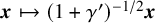 bold italic x right arrow from bar left parenthesis 1 plus gamma Superscript prime Baseline right parenthesis Superscript negative 1 divided by 2 Baseline bold italic x