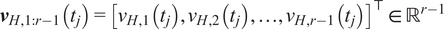 vH comma 1 colon r minus 1 tj equals vH comma 1 tjvH comma 2 tj ellipsis vH comma r minus 1 tj down tack element of double struck upper R r minus 1