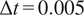 upper Delta t equals 0.005