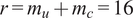 r equals mu plus mc equals 16
