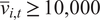 v bar i comma t greater than or equals 10,000