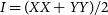 upper I equals left parenthesis upper X upper X plus upper Y upper Y right parenthesis divided by 2