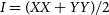 upper I equals left parenthesis upper X upper X plus upper Y upper Y right parenthesis divided by 2