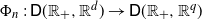 normal upper Phi Subscript n Baseline colon sans serif upper D left parenthesis double struck upper R Subscript plus Baseline comma double struck upper R Superscript d Baseline right parenthesis right arrow sans serif upper D left parenthesis double struck upper R Subscript plus Baseline comma double struck upper R Superscript q Baseline right parenthesis