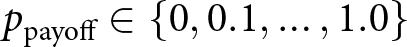 ppayoff element of left brace 0 comma 0.1 comma ellipsis comma 1.0 right brace