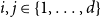 i comma j element of StartSet 1 comma ellipsis comma d EndSet