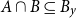 upper A intersection upper B subset of or equal to upper B Subscript y