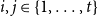 i comma j element of StartSet 1 comma ellipsis comma t EndSet