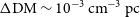 normal upper Delta normal upper D normal upper M tilde 10 Superscript negative 3 Baseline normal c normal m Superscript negative 3 Baseline normal p normal c