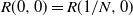 upper R left parenthesis 0 comma 0 right parenthesis equals upper R left parenthesis 1 divided by upper N comma 0 right parenthesis
