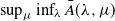 sup Underscript mu Endscripts inf Underscript lamda Endscripts ModifyingAbove upper A With bar left parenthesis lamda comma mu right parenthesis