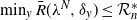 min Underscript y Endscripts ModifyingAbove upper R With bar left parenthesis lamda Superscript upper N Baseline comma delta Subscript y Baseline right parenthesis less than or equals script upper R Subscript n Superscript asterisk