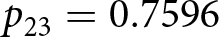 p 23 equals 0.7596