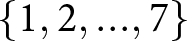 left brace 1 comma 2 comma period period period comma 7 right brace