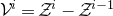 script upper V Superscript i Baseline equals script upper Z Superscript i Baseline minus script upper Z Superscript i minus 1