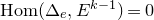 upper H o m left parenthesis normal upper Delta Subscript e Baseline comma upper E Superscript k minus 1 Baseline right parenthesis equals 0
