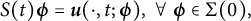 upper S left parenthesis t right parenthesis bold italic phi equals bold italic u left parenthesis dot comma t semicolon bold italic phi right parenthesis comma for all bold italic phi element of normal upper Sigma left parenthesis 0 right parenthesis comma