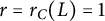 r equals r Subscript upper C Baseline left parenthesis upper L right parenthesis equals 1