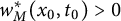 w Subscript upper M Superscript asterisk Baseline left parenthesis x 0 comma t 0 right parenthesis greater than 0