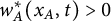 w Subscript upper A Superscript asterisk Baseline left parenthesis x Subscript upper A Baseline comma t right parenthesis greater than 0
