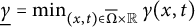 ModifyingBelow gamma With quotation dash equals min Underscript left parenthesis x comma t right parenthesis element of normal upper Omega overbar times double struck upper R Endscripts gamma left parenthesis x comma t right parenthesis