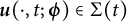 bold italic u left parenthesis dot comma t semicolon bold italic phi right parenthesis element of normal upper Sigma left parenthesis t right parenthesis
