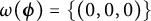 omega left parenthesis bold italic phi right parenthesis equals left brace left parenthesis 0 comma 0 comma 0 right parenthesis right brace