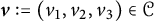 bold italic v colon equals left parenthesis v 1 comma v 2 comma v 3 right parenthesis element of script upper C