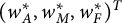 left parenthesis w Subscript upper A Superscript asterisk Baseline comma w Subscript upper M Superscript asterisk Baseline comma w Subscript upper F Superscript asterisk Baseline right parenthesis Superscript upper T