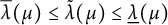 ModifyingAbove lamda With quotation dash left parenthesis mu right parenthesis less than or equals ModifyingAbove lamda With tilde left parenthesis mu right parenthesis less than or equals ModifyingBelow lamda With quotation dash left parenthesis mu right parenthesis