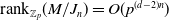 rank Subscript double struck upper Z Sub Subscript p Baseline left parenthesis upper M divided by upper J Subscript n Baseline right parenthesis equals upper O left parenthesis p Superscript left parenthesis d minus 2 right parenthesis n Baseline right parenthesis