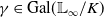 gamma element of Gal left parenthesis double struck upper L Subscript normal infinity Baseline divided by upper K right parenthesis