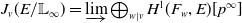 upper J Subscript v Baseline left parenthesis upper E divided by double struck upper L Subscript normal infinity Baseline right parenthesis equals ModifyingBelow limit With right arrow circled plus Underscript w vertical bar v Endscripts upper H Superscript 1 Baseline left parenthesis upper F Subscript w Baseline comma upper E right parenthesis left bracket p Superscript normal infinity Baseline right bracket