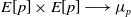 upper E left bracket p right bracket times upper E left bracket p right bracket long right arrow mu Subscript p