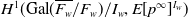 upper H Superscript 1 Baseline left parenthesis Gal left parenthesis upper F Subscript w Baseline overbar divided by upper F Subscript w Baseline right parenthesis divided by upper I Subscript w Baseline comma upper E left bracket p Superscript normal infinity Baseline right bracket Superscript upper I Super Subscript w Superscript Baseline right parenthesis