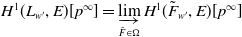 upper H Superscript 1 Baseline left parenthesis upper L Subscript w Sub Superscript prime Subscript Baseline comma upper E right parenthesis left bracket p Superscript normal infinity Baseline right bracket equals ModifyingBelow limit With right arrow Underscript upper F overtilde element of normal upper Omega Endscripts upper H Superscript 1 Baseline left parenthesis upper F overtilde Subscript w Sub Superscript prime Subscript Baseline comma upper E right parenthesis left bracket p Superscript normal infinity Baseline right bracket