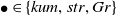 bullet element of StartSet k u m comma s t r comma upper G r EndSet
