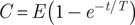 upper C equals upper E 1 minus e minus t slash upper T