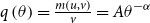 q left parenthesis theta right parenthesis equals StartFraction m left parenthesis u comma v right parenthesis Over v EndFraction equals upper A theta Superscript negative alpha