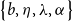 StartSet b comma eta comma lamda comma alpha EndSet
