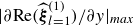StartAbsoluteValue partial differential Re left parenthesis ModifyingAbove bold italic xi With caret Subscript l equals 1 Superscript left parenthesis 1 right parenthesis Baseline right parenthesis divided by partial differential y EndAbsoluteValue Subscript italic max