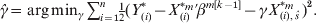 \hat{\gamma } \equals \arg \min _{\gamma } \sum _{i \equals \setnum{1}}^{n} {\textstyle{1 \over 2}}\lpar Y_{\lpar i\rpar }^{\ast } \minus X_{\lpar i\rpar }^{\ast m} \prime \beta ^{m\lsqb k \minus \setnum{1}\rsqb } \minus \gamma X_{\lpar i\rpar \comma \hates {s}}^{\ast m} \rpar ^{\setnum{2}} .